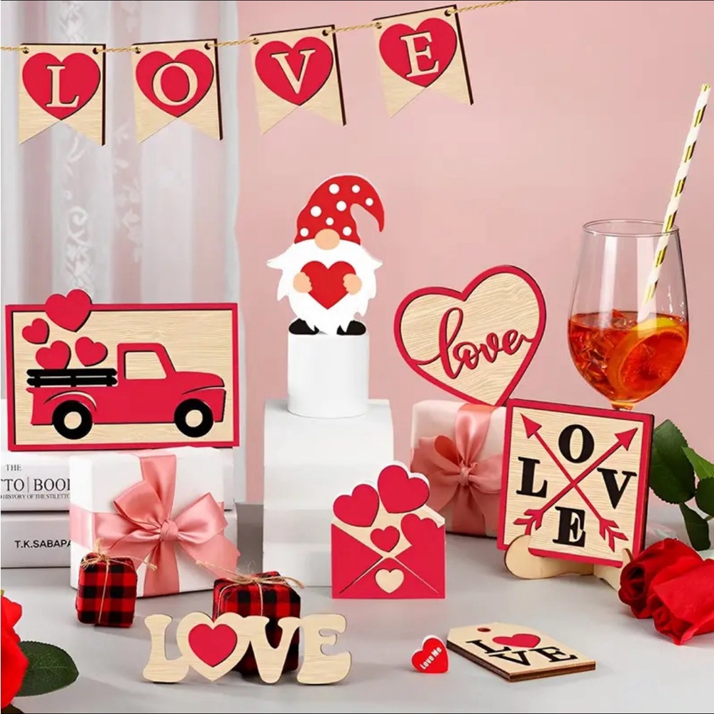 Valentine's Day Tiered Tray Decor Wooden Valentine Tabletop Decor - Picture 3 of 3